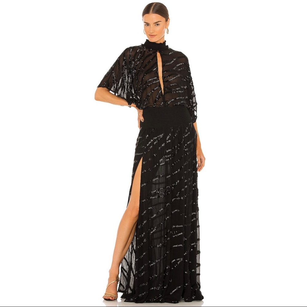 Retrofete Black Sequined Maxi Dress with High Neck